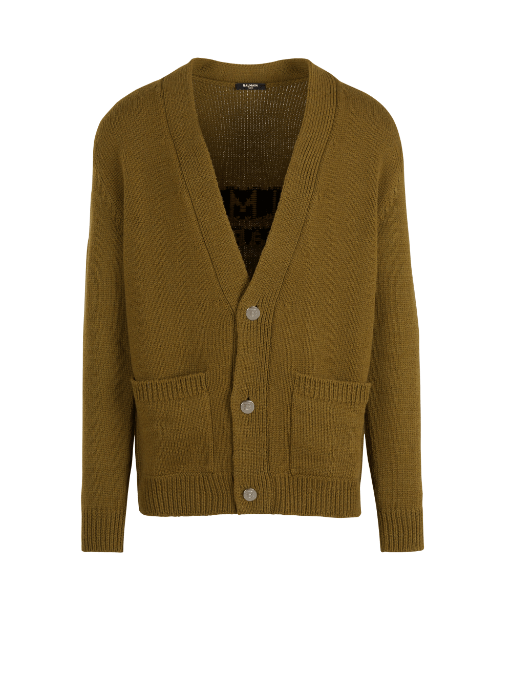 Men\'s Balmain Knit With Logo Cardigan Khaki | USA 7kipSVJb