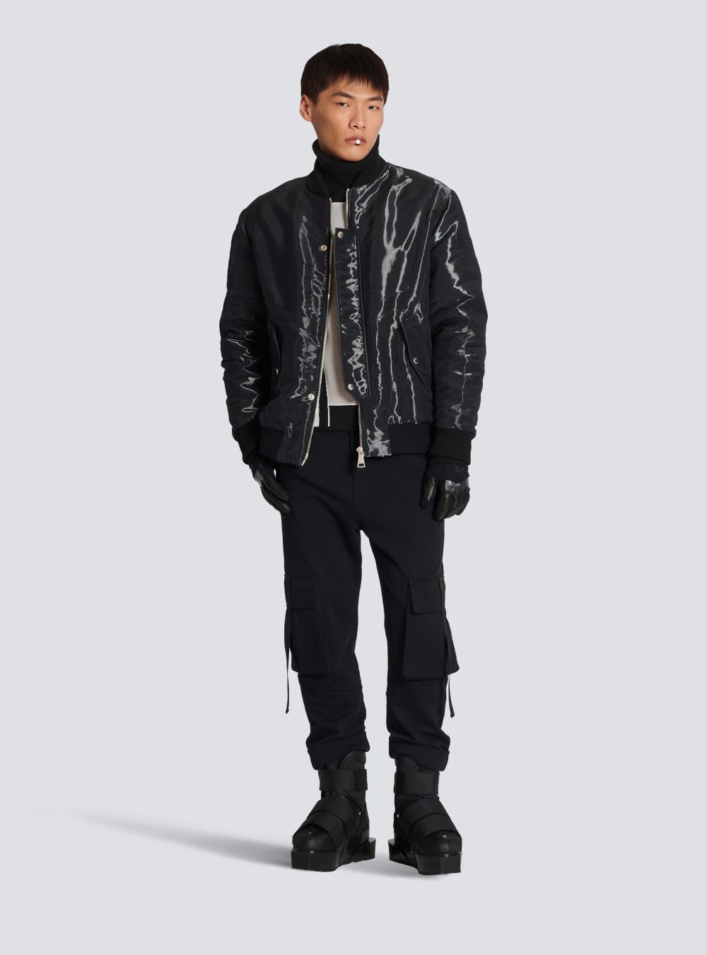 Men's Balmain Laminated Bomber Jackets Black | USA CaXmBMWz