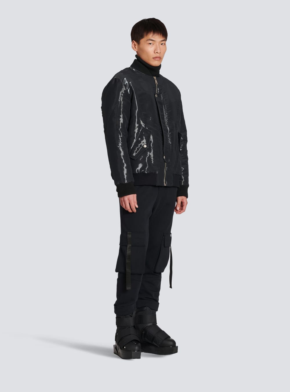 Men's Balmain Laminated Bomber Jackets Black | USA CaXmBMWz