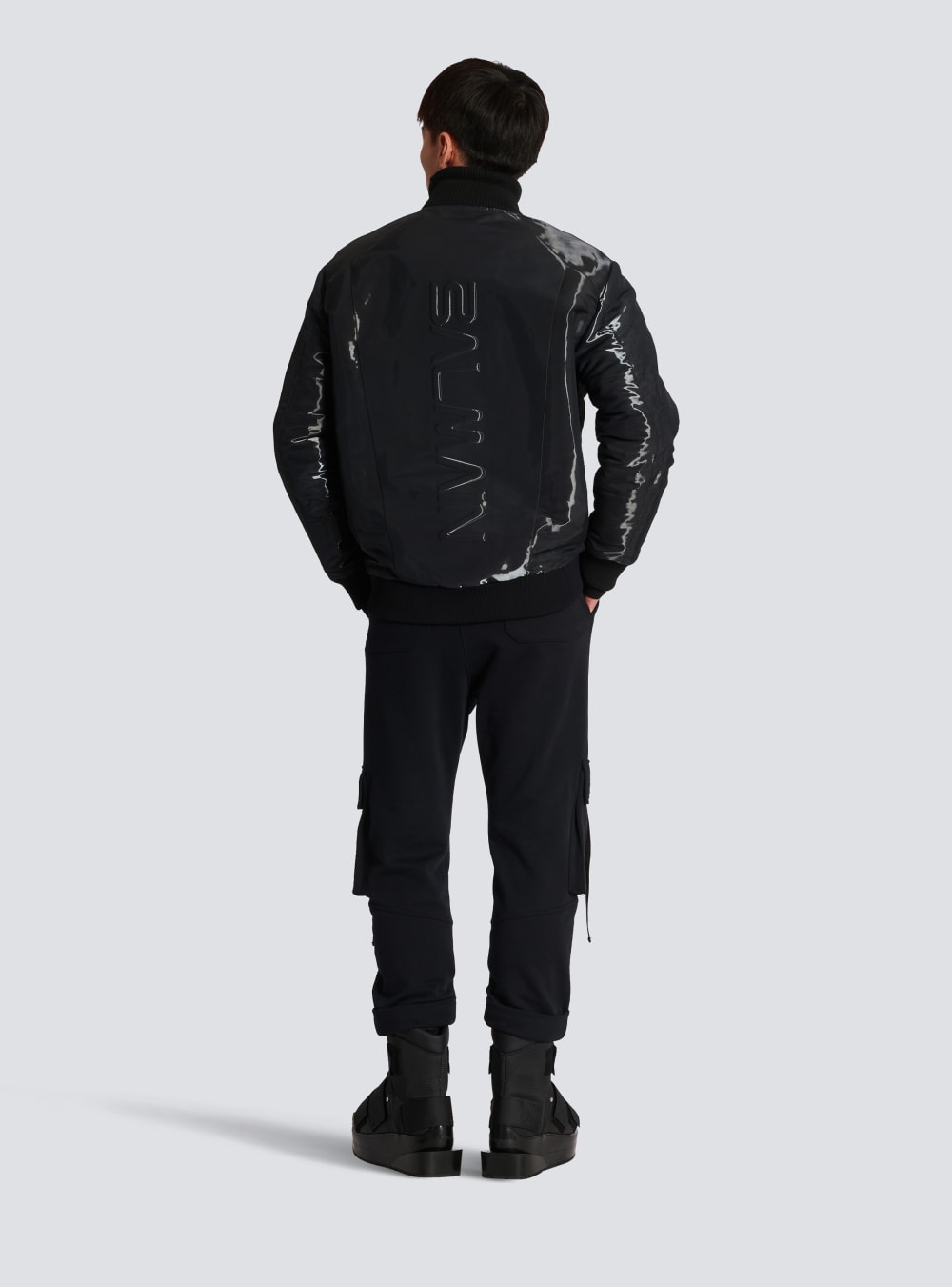 Men's Balmain Laminated Bomber Jackets Black | USA CaXmBMWz