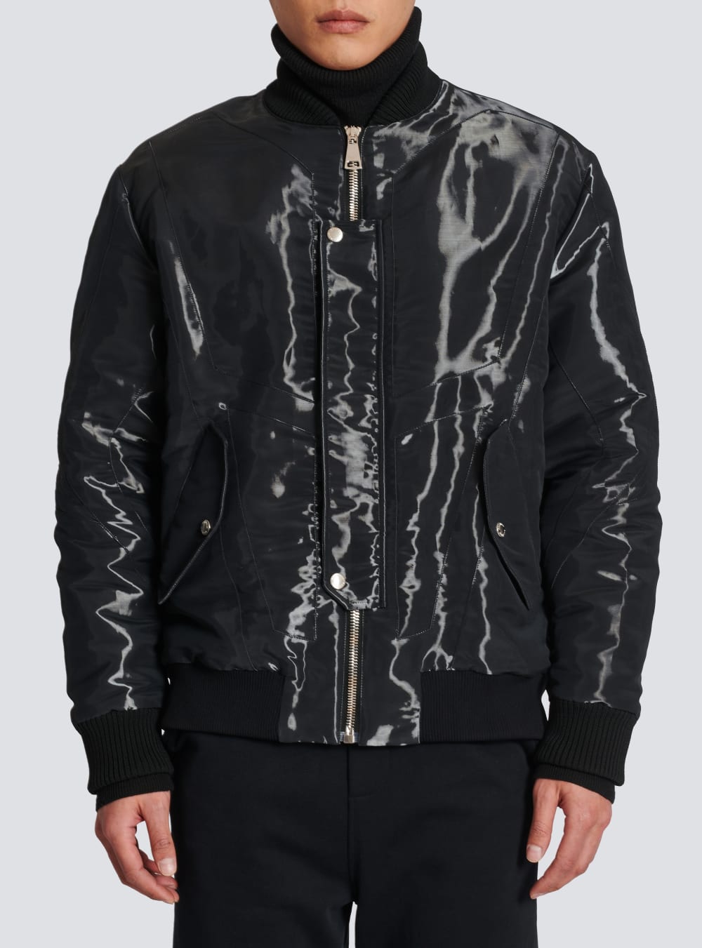 Men's Balmain Laminated Bomber Jackets Black | USA CaXmBMWz