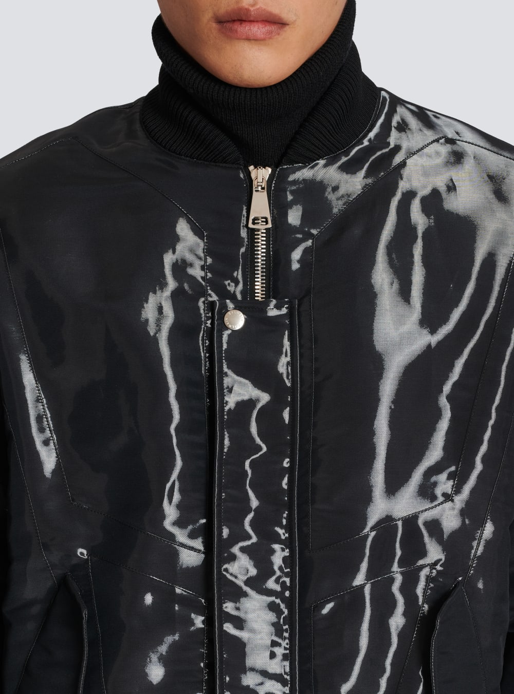 Men's Balmain Laminated Bomber Jackets Black | USA CaXmBMWz