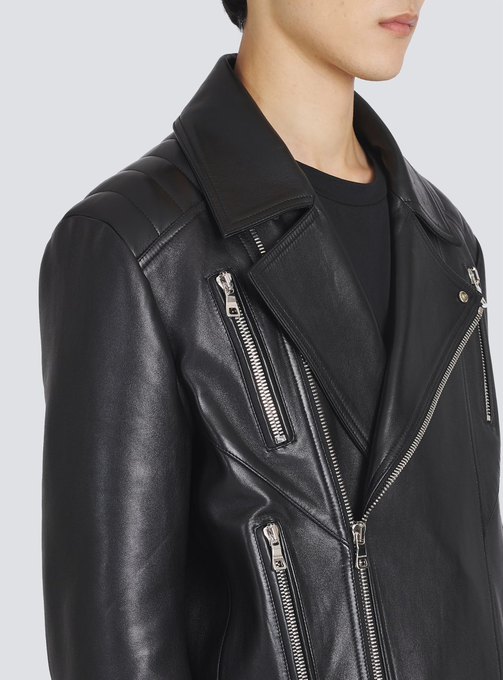 Men's Balmain Leather Biker Jackets Black | USA Pe5AXwb1