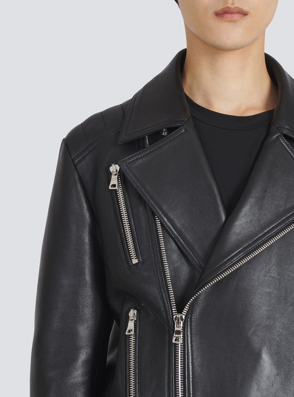 Men's Balmain Leather Biker Jackets Black | USA Pe5AXwb1