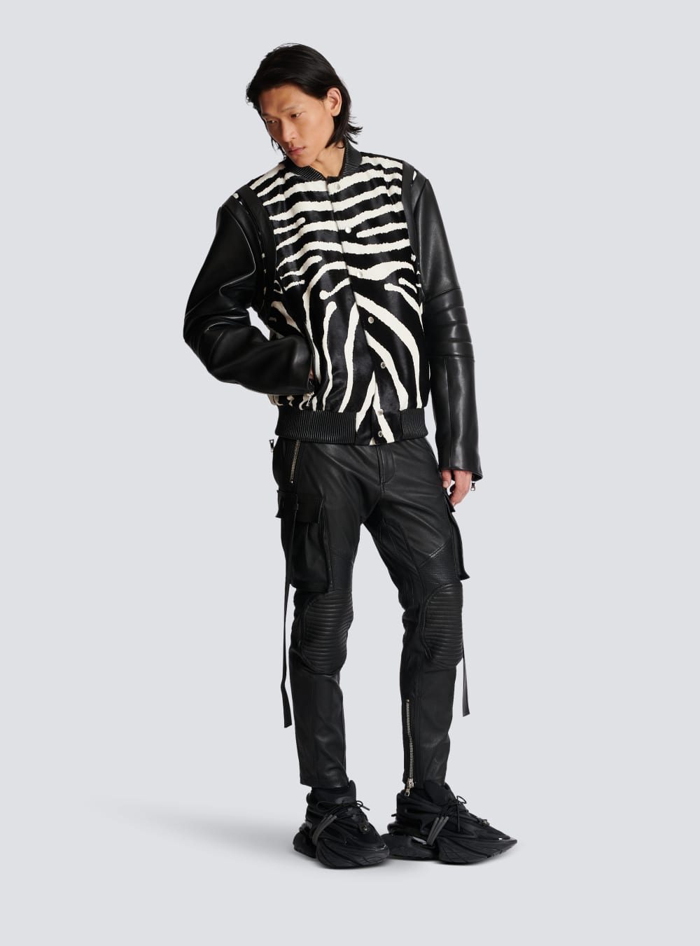 Men's Balmain Leather Bomber With Zebra Motif Jackets Black | USA PyXpi8uu