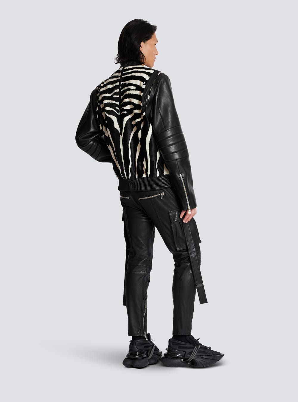 Men's Balmain Leather Bomber With Zebra Motif Jackets Black | USA PyXpi8uu