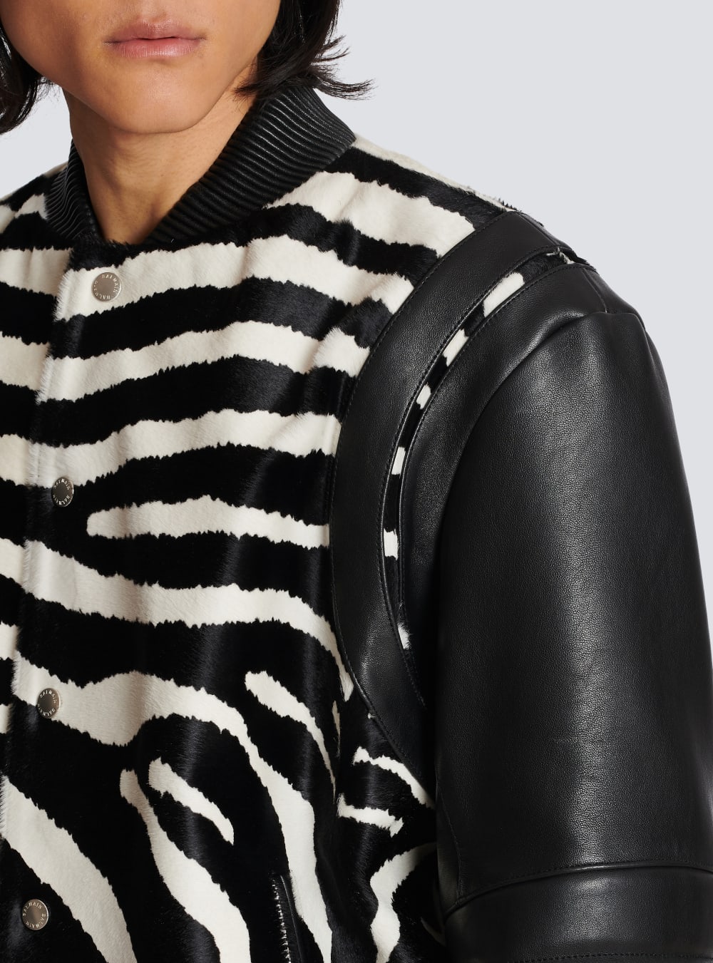 Men's Balmain Leather Bomber With Zebra Motif Jackets Black | USA PyXpi8uu