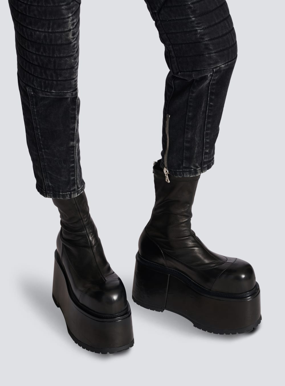 Men's Balmain Leather Platform Boots Black | USA QCwRZupQ