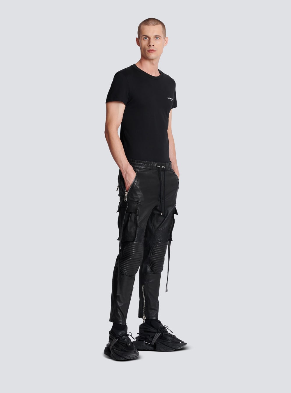 Men's Balmain Leather With Strap Trousers Black | USA Pu9mjoWc