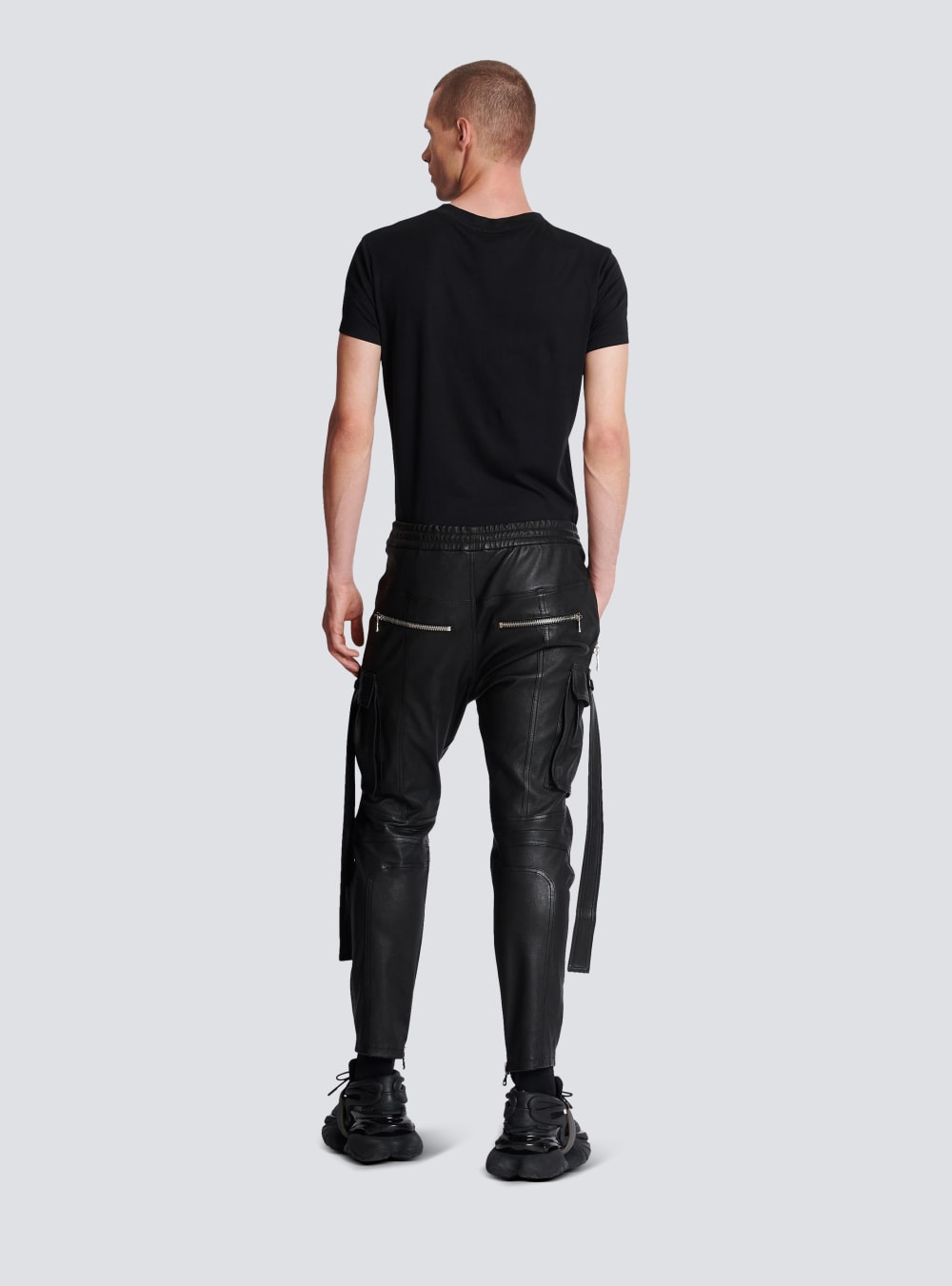 Men's Balmain Leather With Strap Trousers Black | USA Pu9mjoWc