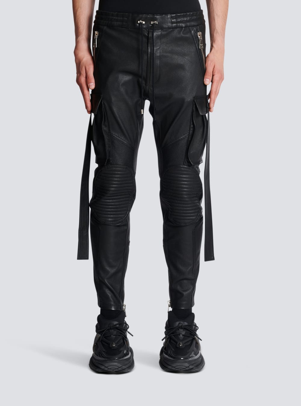 Men's Balmain Leather With Strap Trousers Black | USA Pu9mjoWc