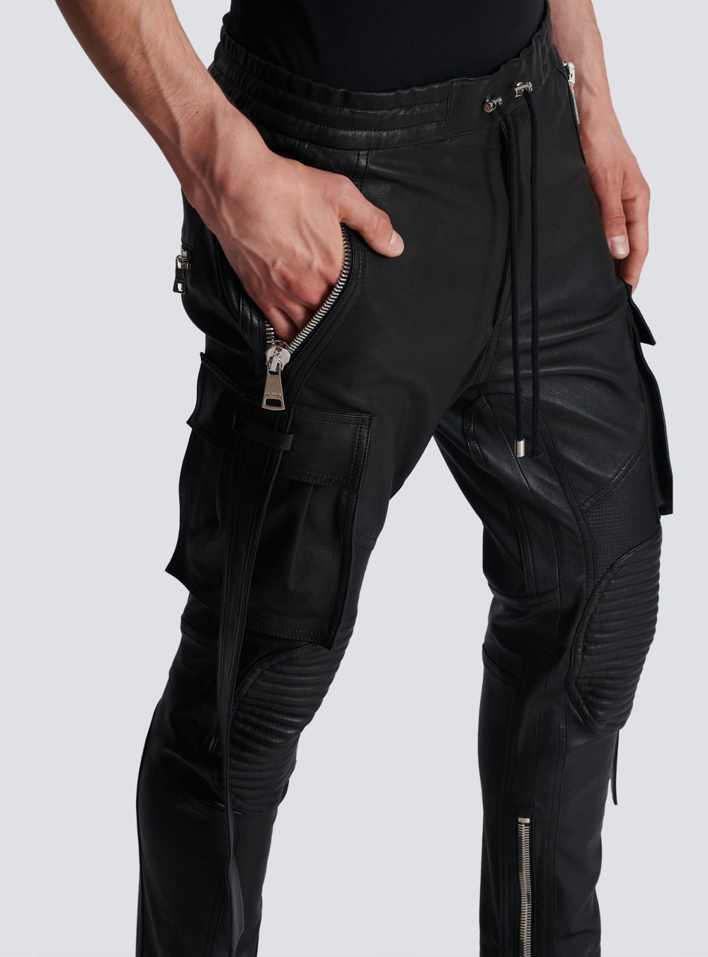 Men's Balmain Leather With Strap Trousers Black | USA Pu9mjoWc