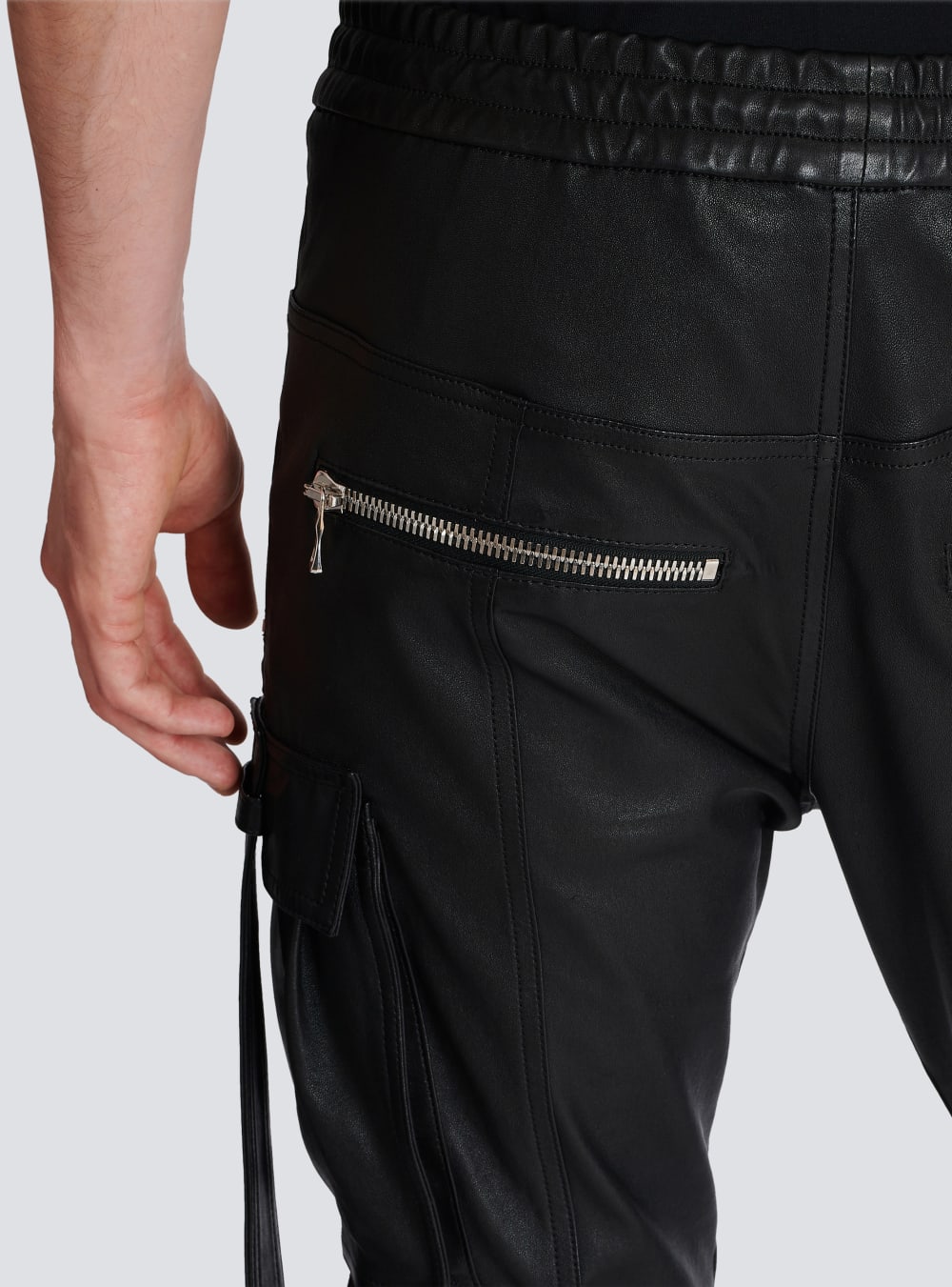 Men's Balmain Leather With Strap Trousers Black | USA Pu9mjoWc