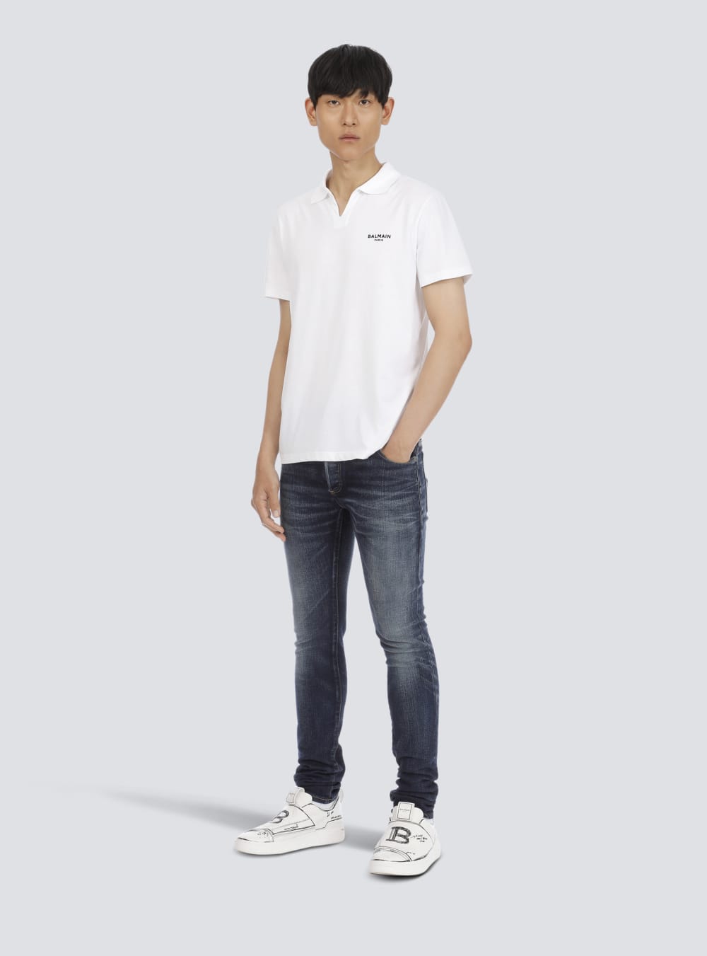 Men's Balmain Logo Polo In Eco-responsible Cotton Shirts White | USA z1Il1Jjw