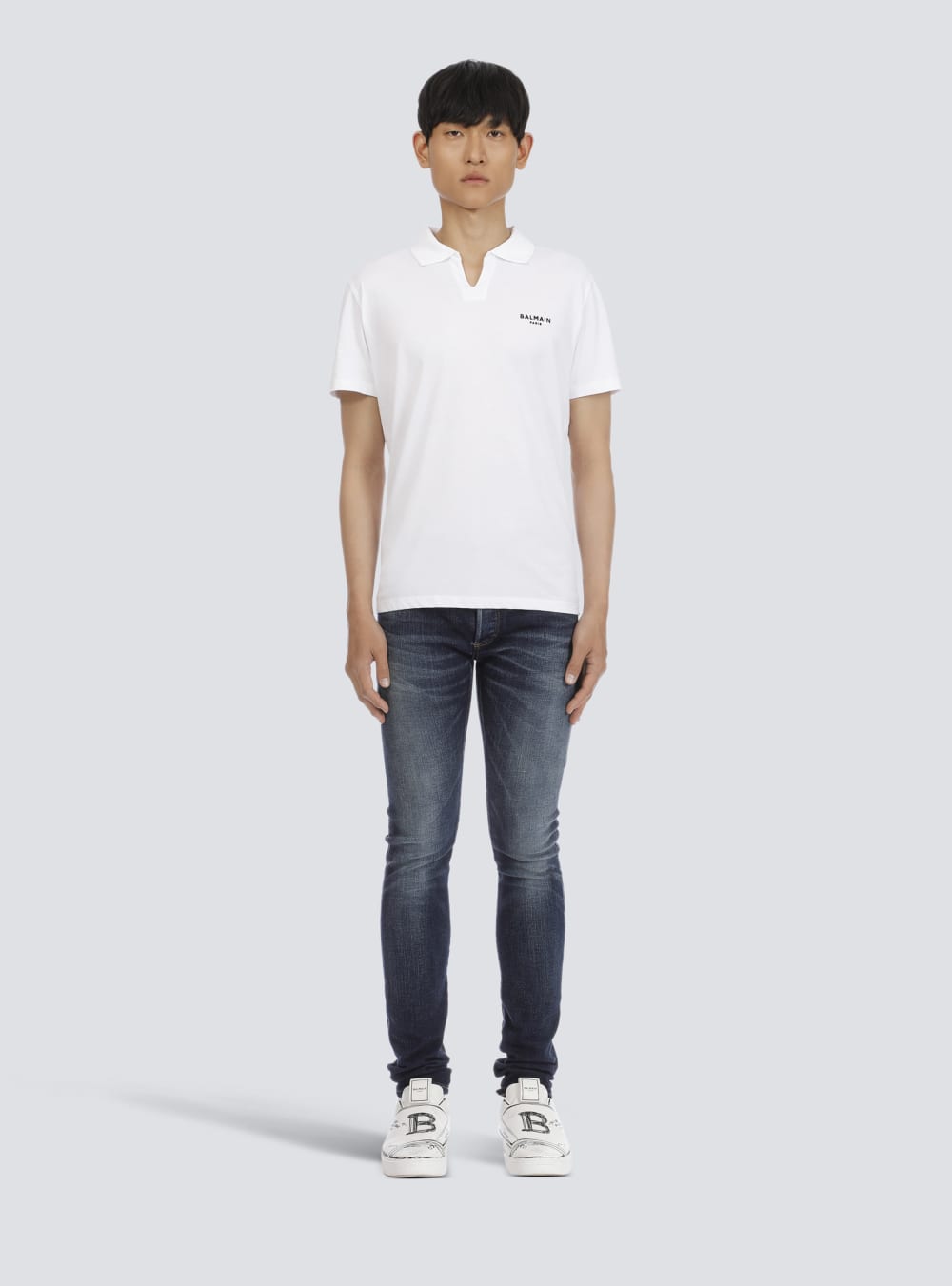 Men's Balmain Logo Polo In Eco-responsible Cotton Shirts White | USA z1Il1Jjw