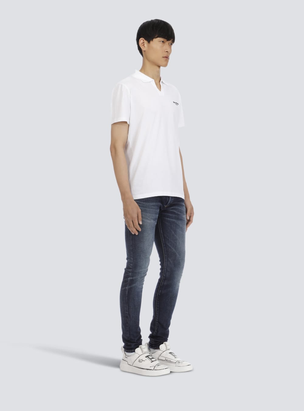 Men's Balmain Logo Polo In Eco-responsible Cotton Shirts White | USA z1Il1Jjw