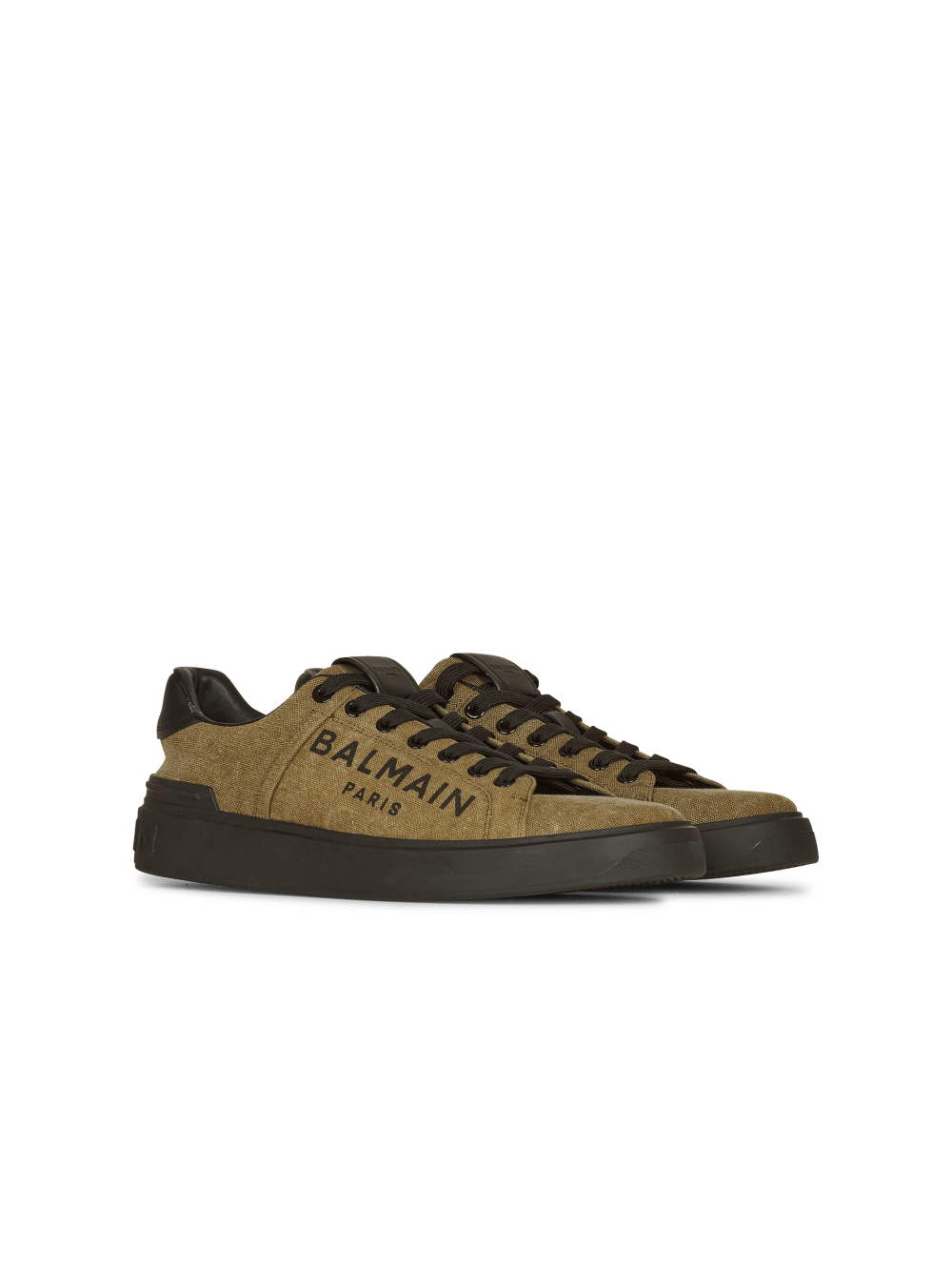 Men's Balmain Logo Print Canvas B-Court Sneakers Khaki | USA h82qpzXi