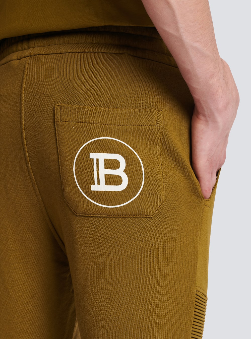 Men's Balmain Logo Printed Cotton Jogging Trousers Khaki | USA eI7mz6nF