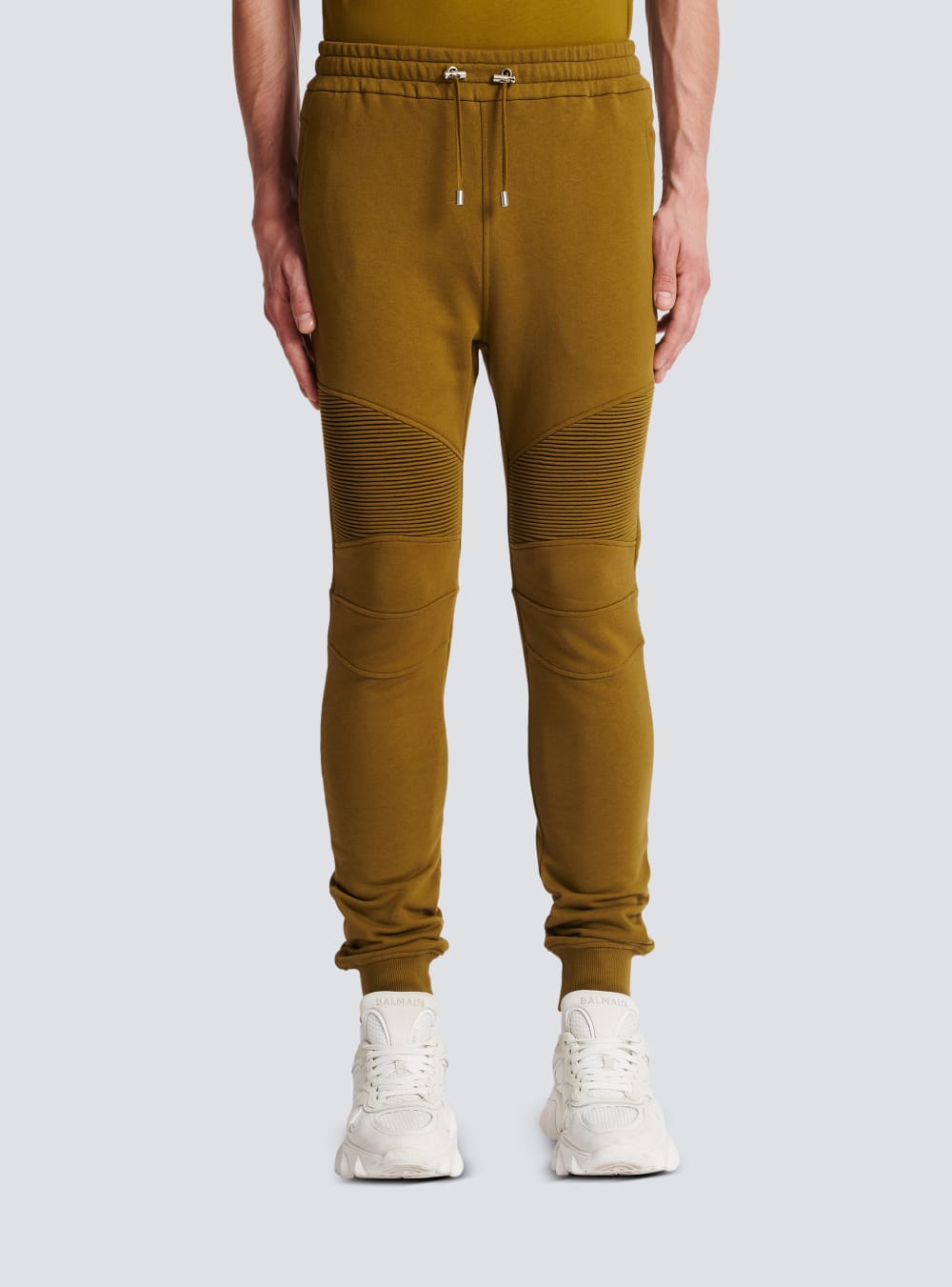 Men's Balmain Logo Printed Cotton Jogging Trousers Khaki | USA eI7mz6nF