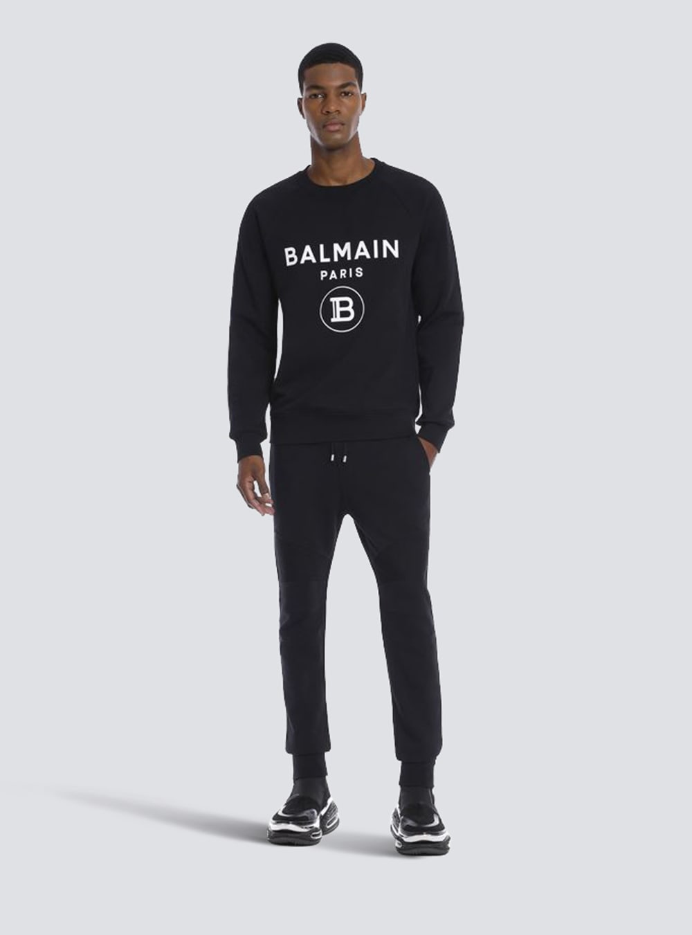 Men's Balmain Logo Printed Cotton Jogging Trousers Black | USA wdkn01xK