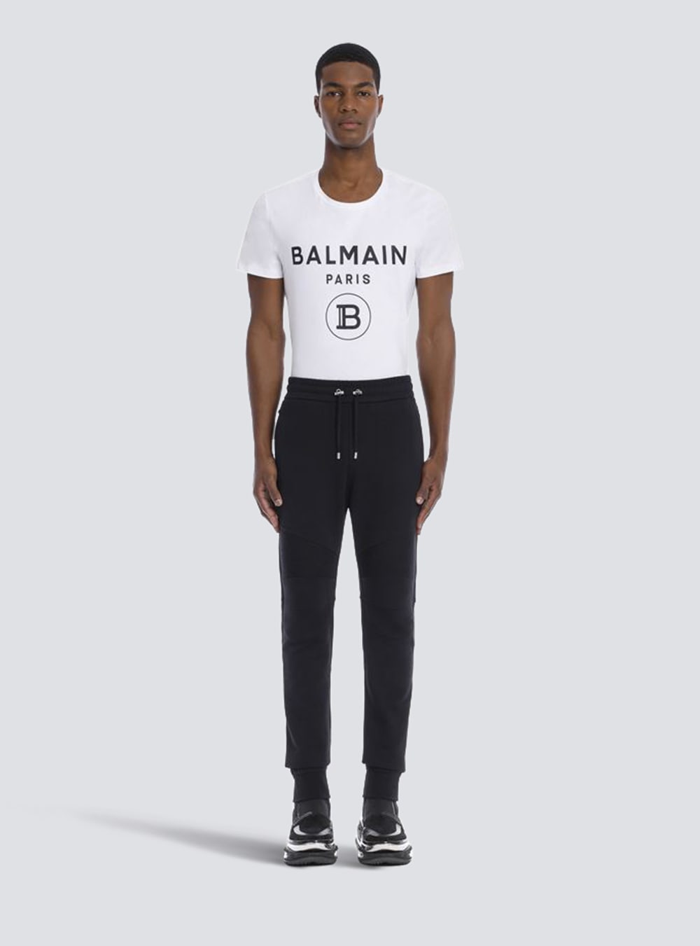 Men's Balmain Logo Printed Cotton Jogging Trousers Black | USA wdkn01xK