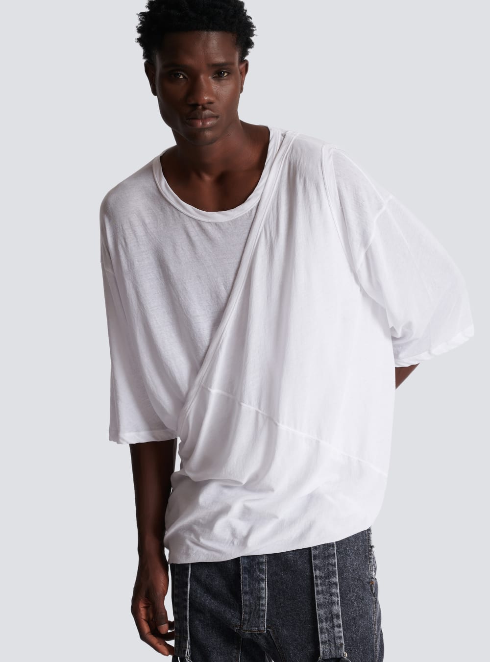 Men's Balmain Long Double Thickness Cotton T Shirts White | USA PNWiSOND