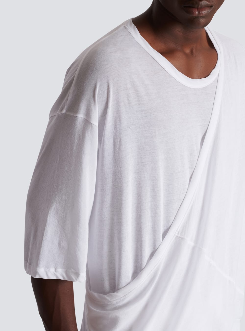 Men's Balmain Long Double Thickness Cotton T Shirts White | USA PNWiSOND