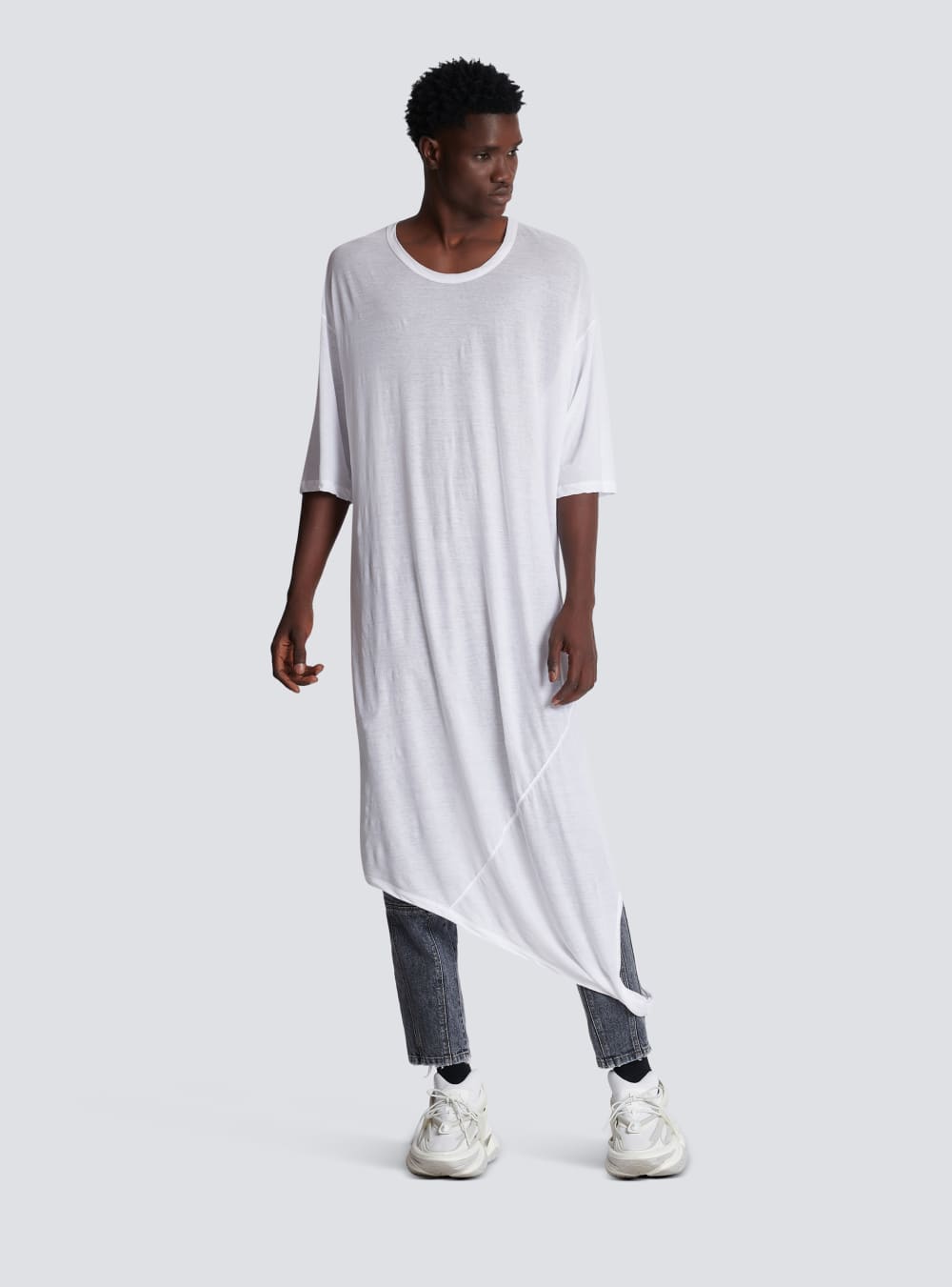 Men's Balmain Long Double Thickness Cotton T Shirts White | USA PNWiSOND