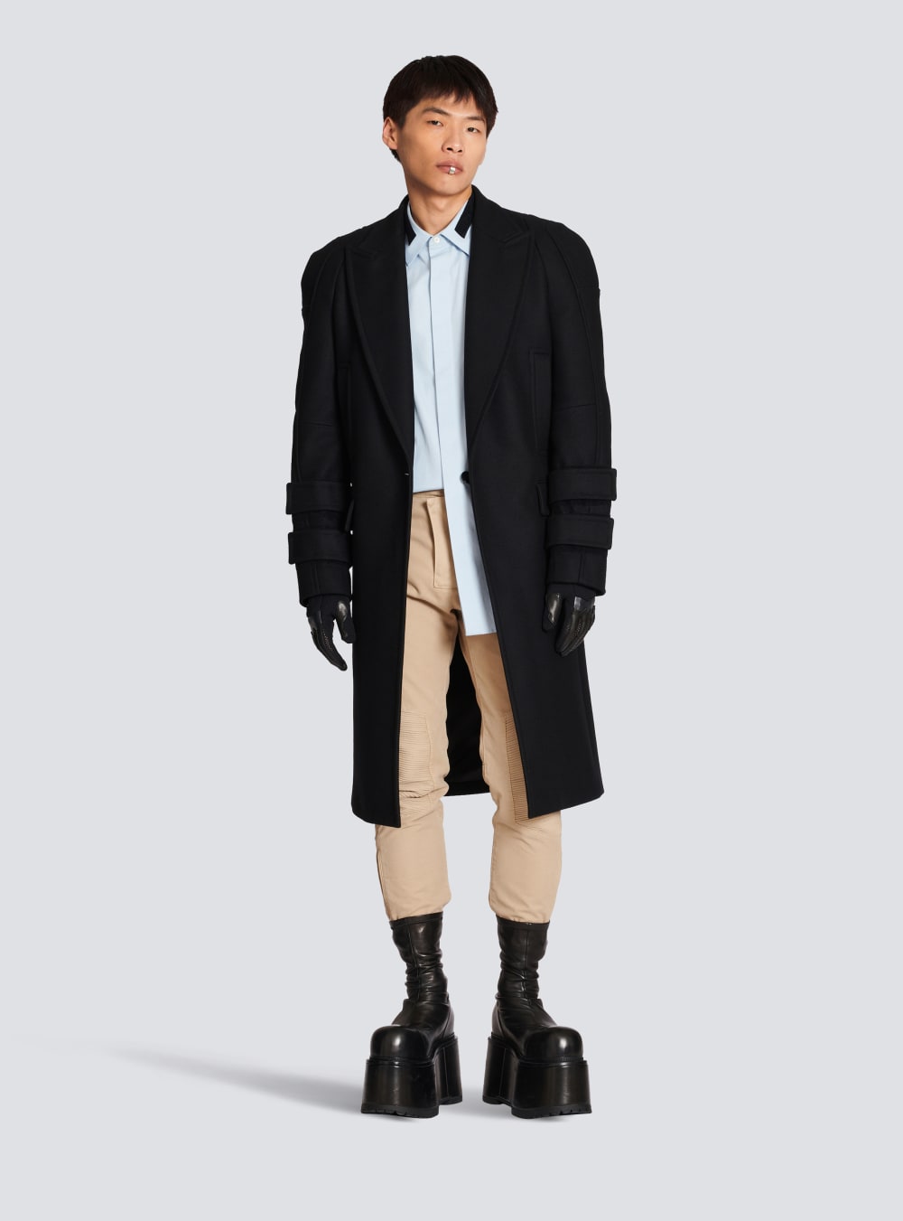 Men's Balmain Long Wool Jackets Black | USA rf2KQlfq