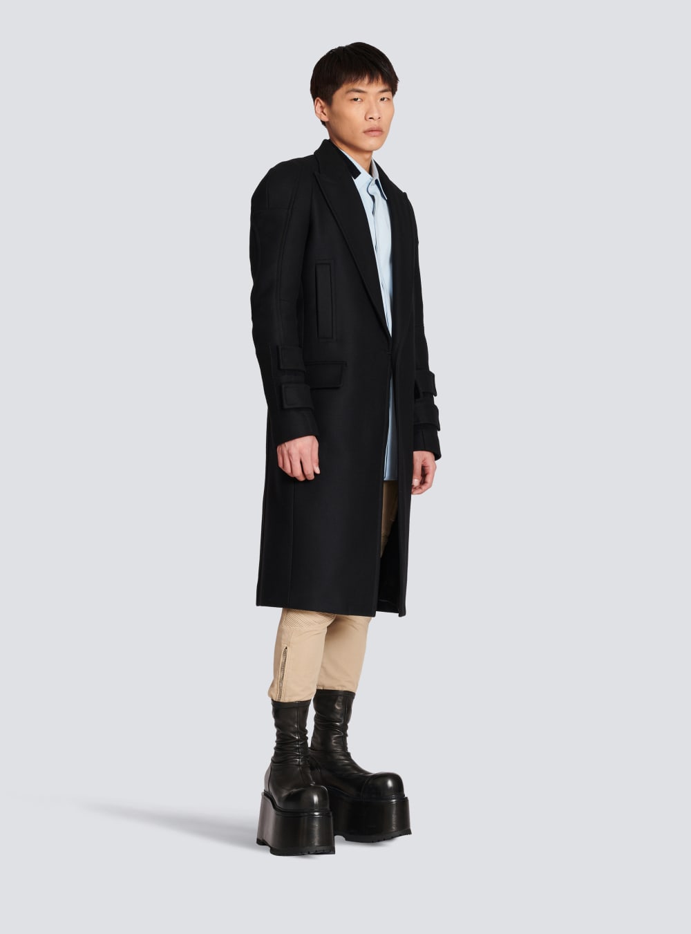 Men's Balmain Long Wool Jackets Black | USA rf2KQlfq