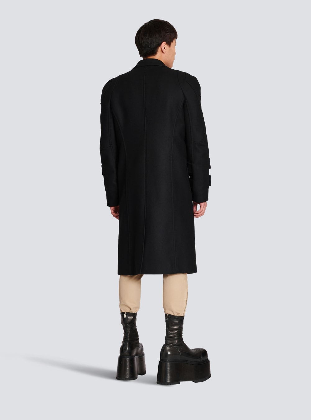 Men's Balmain Long Wool Jackets Black | USA rf2KQlfq