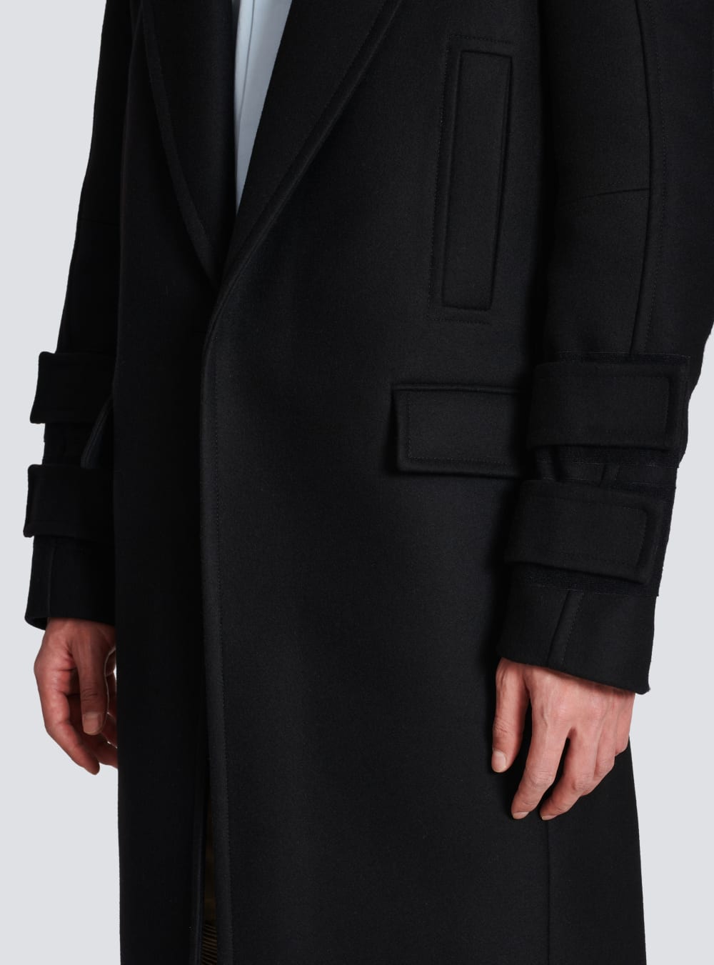 Men's Balmain Long Wool Jackets Black | USA rf2KQlfq