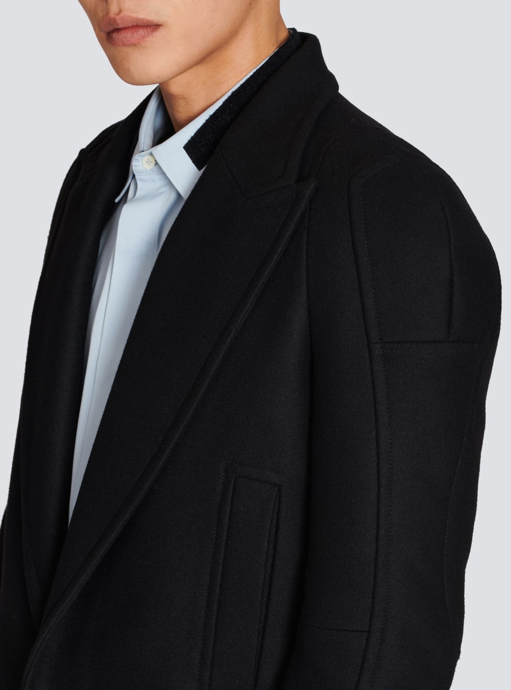 Men's Balmain Long Wool Jackets Black | USA rf2KQlfq