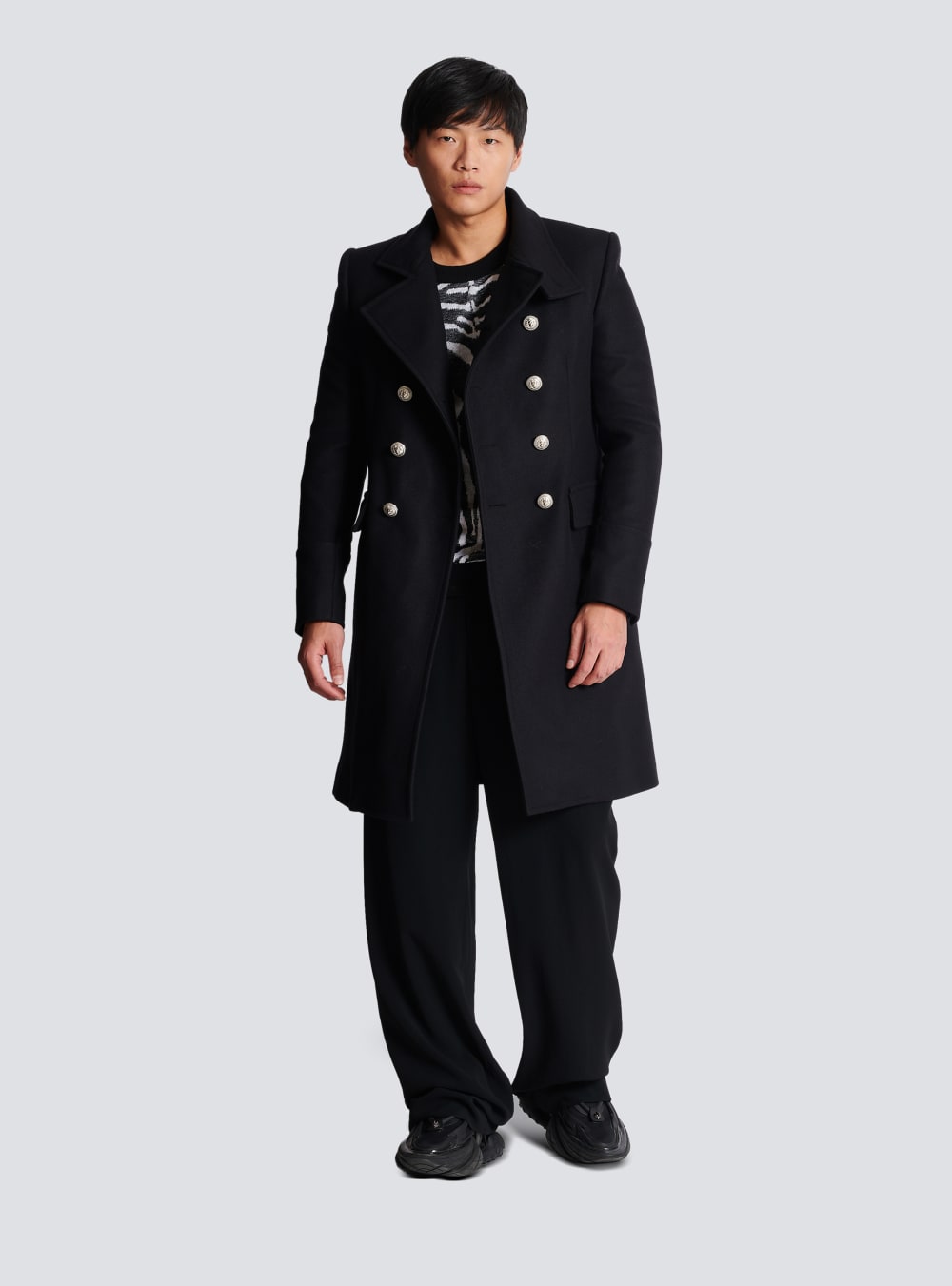 Men's Balmain Long Wool Military Style Jackets Black | USA NjnbVMqg