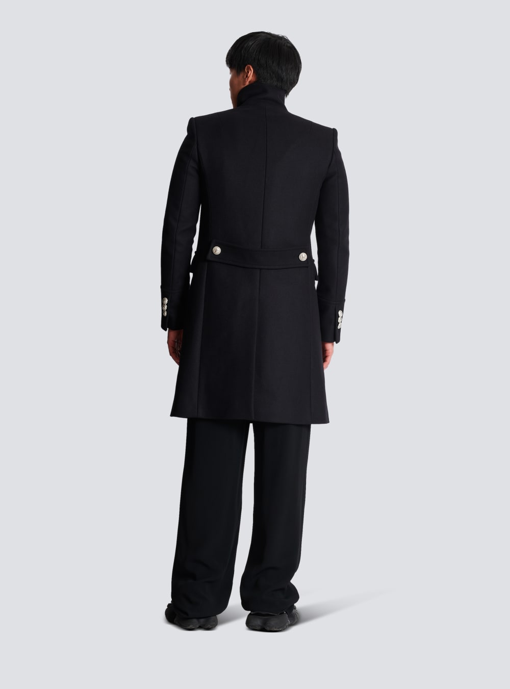 Men's Balmain Long Wool Military Style Jackets Black | USA NjnbVMqg