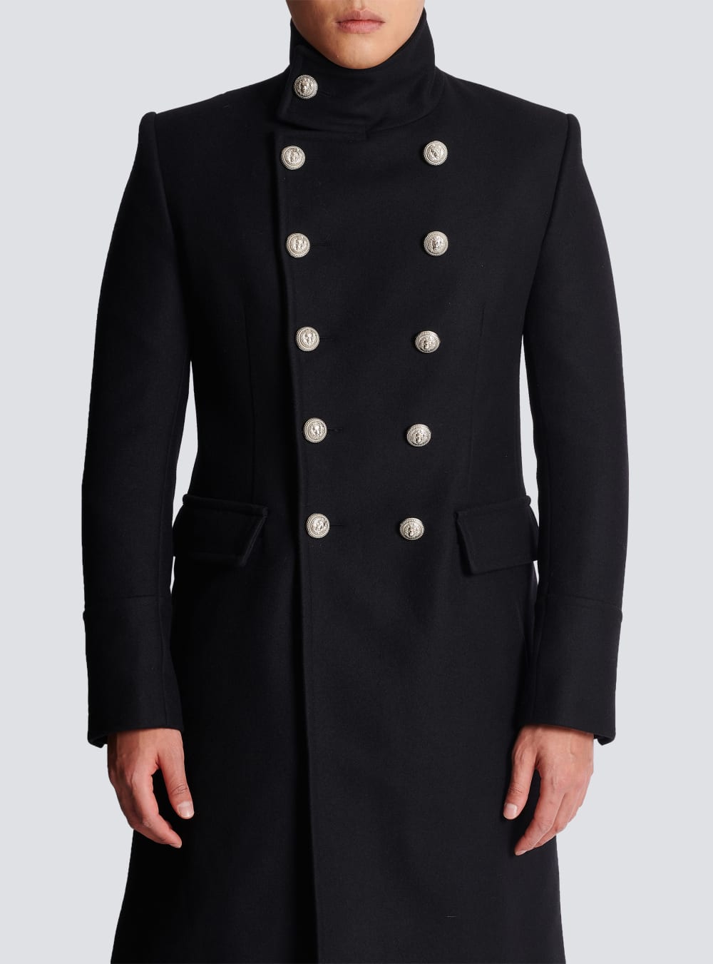 Men's Balmain Long Wool Military Style Jackets Black | USA NjnbVMqg