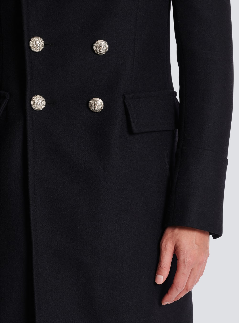 Men's Balmain Long Wool Military Style Jackets Black | USA NjnbVMqg