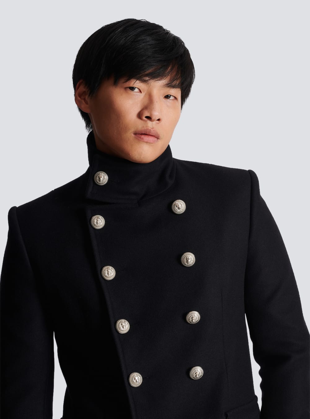 Men's Balmain Long Wool Military Style Jackets Black | USA NjnbVMqg