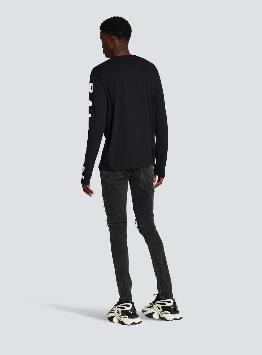 Men's Balmain Long-sleeved Cotton With Signature On Sleeve T Shirts Black | USA iF8OXVYf