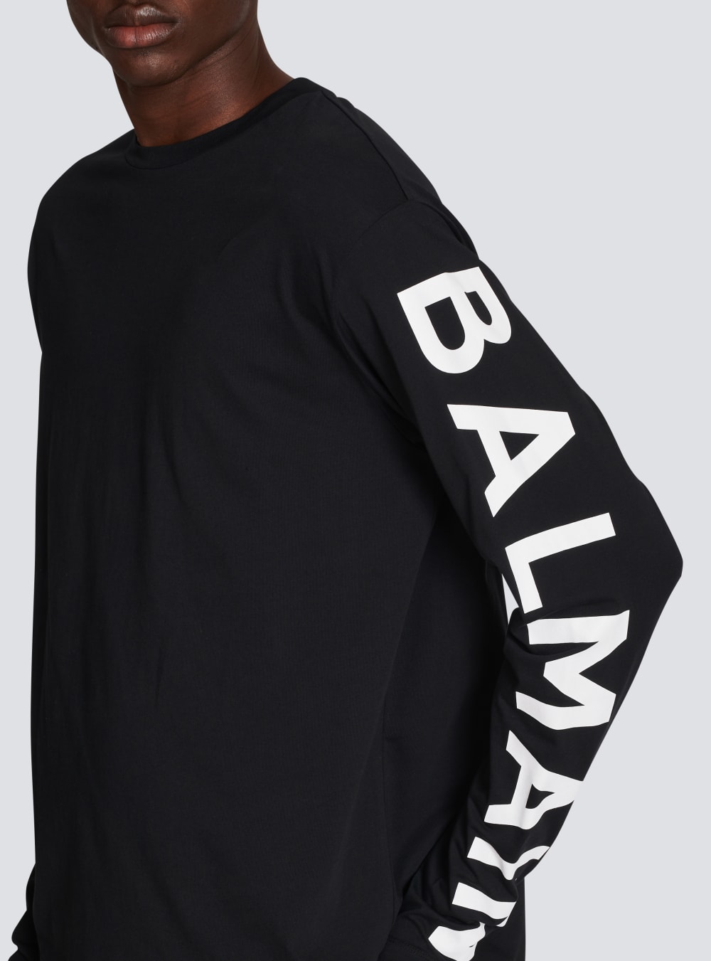 Men's Balmain Long-sleeved Cotton With Signature On Sleeve T Shirts Black | USA iF8OXVYf