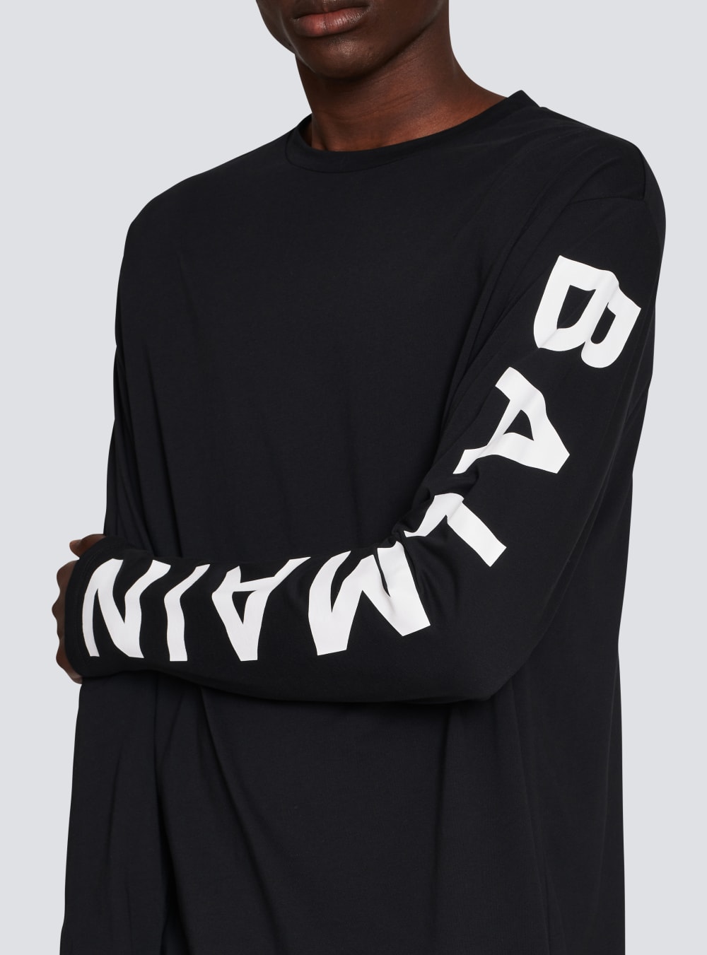 Men's Balmain Long-sleeved Cotton With Signature On Sleeve T Shirts Black | USA iF8OXVYf