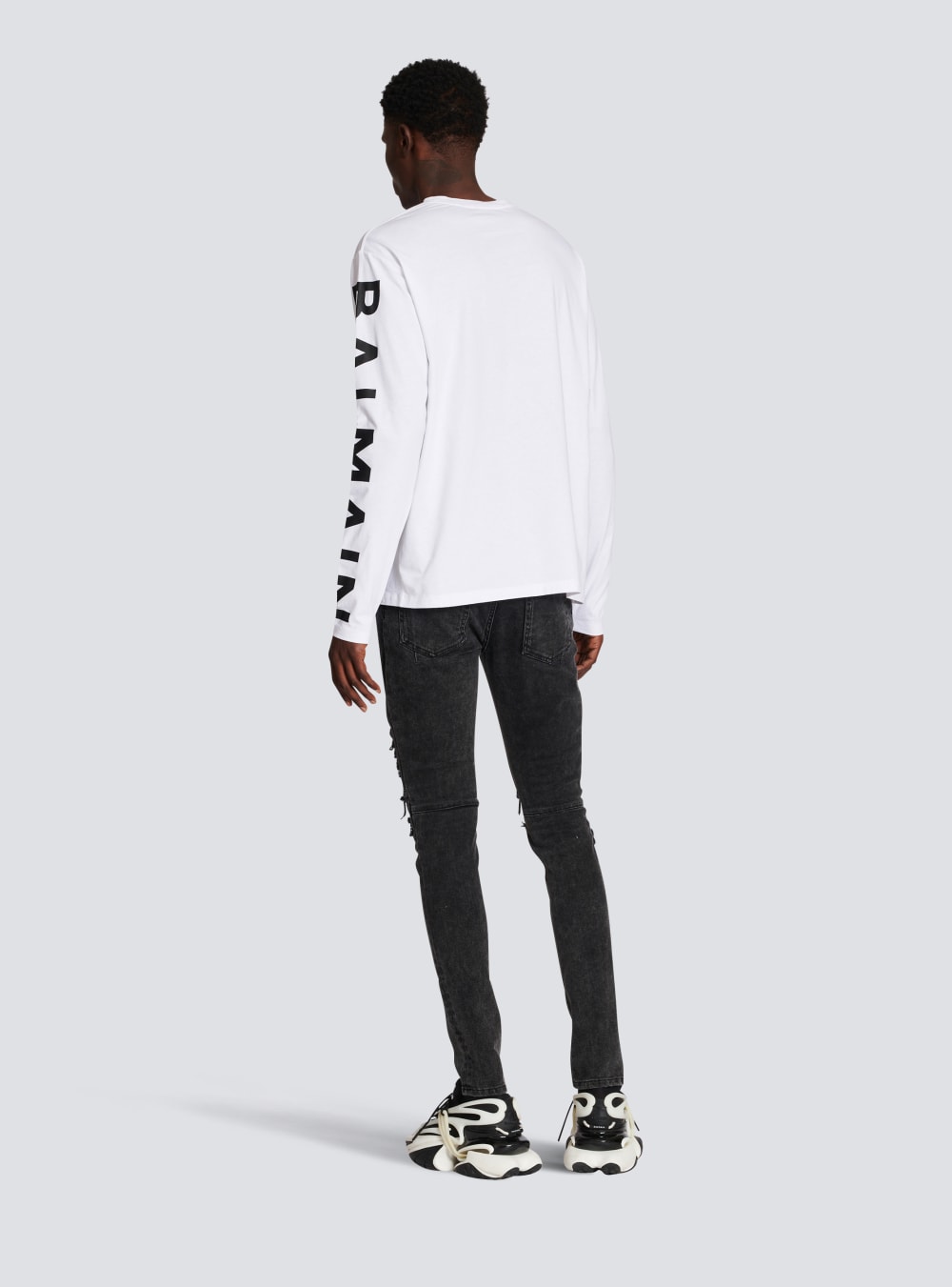 Men's Balmain Long-sleeved Cotton With Signature On Sleeve T Shirts White | USA wiBqKx6W