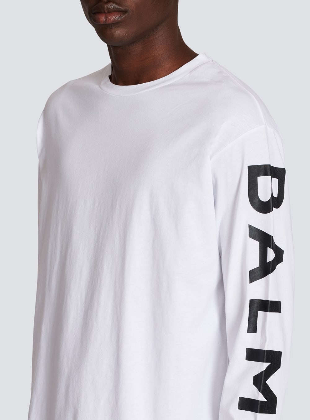 Men's Balmain Long-sleeved Cotton With Signature On Sleeve T Shirts White | USA wiBqKx6W