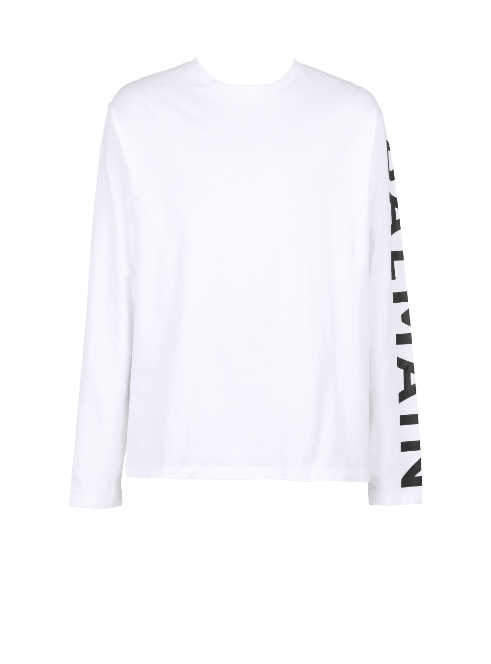 Men\'s Balmain Long-sleeved Cotton With Signature On Sleeve T Shirts White | USA wiBqKx6W