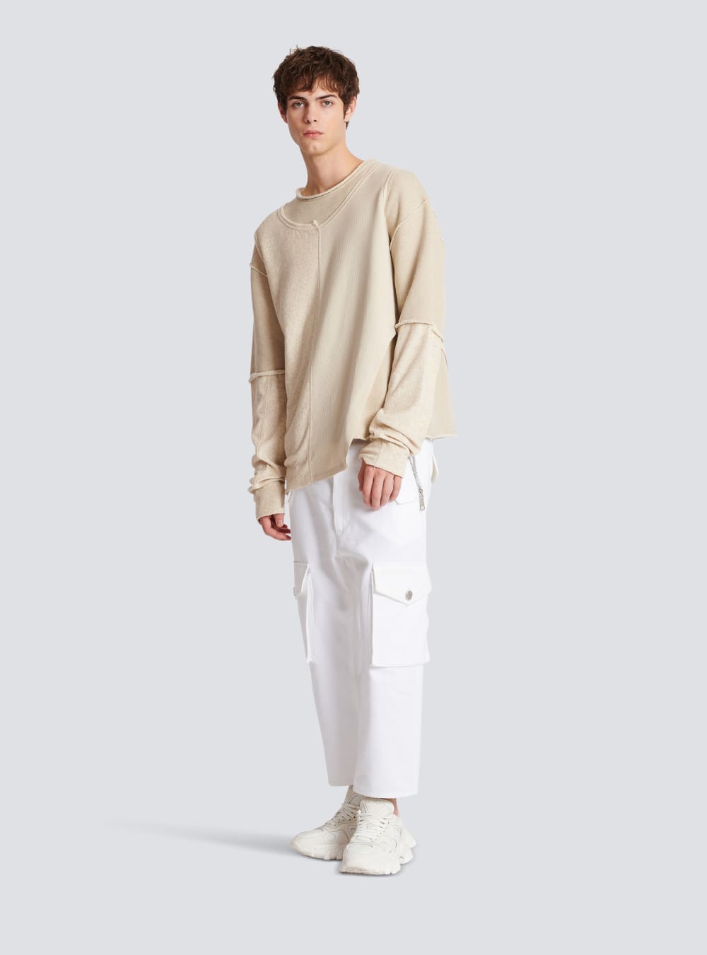 Men's Balmain Long-sleeved Multi-material T Shirts Beige | USA GpmRBA42