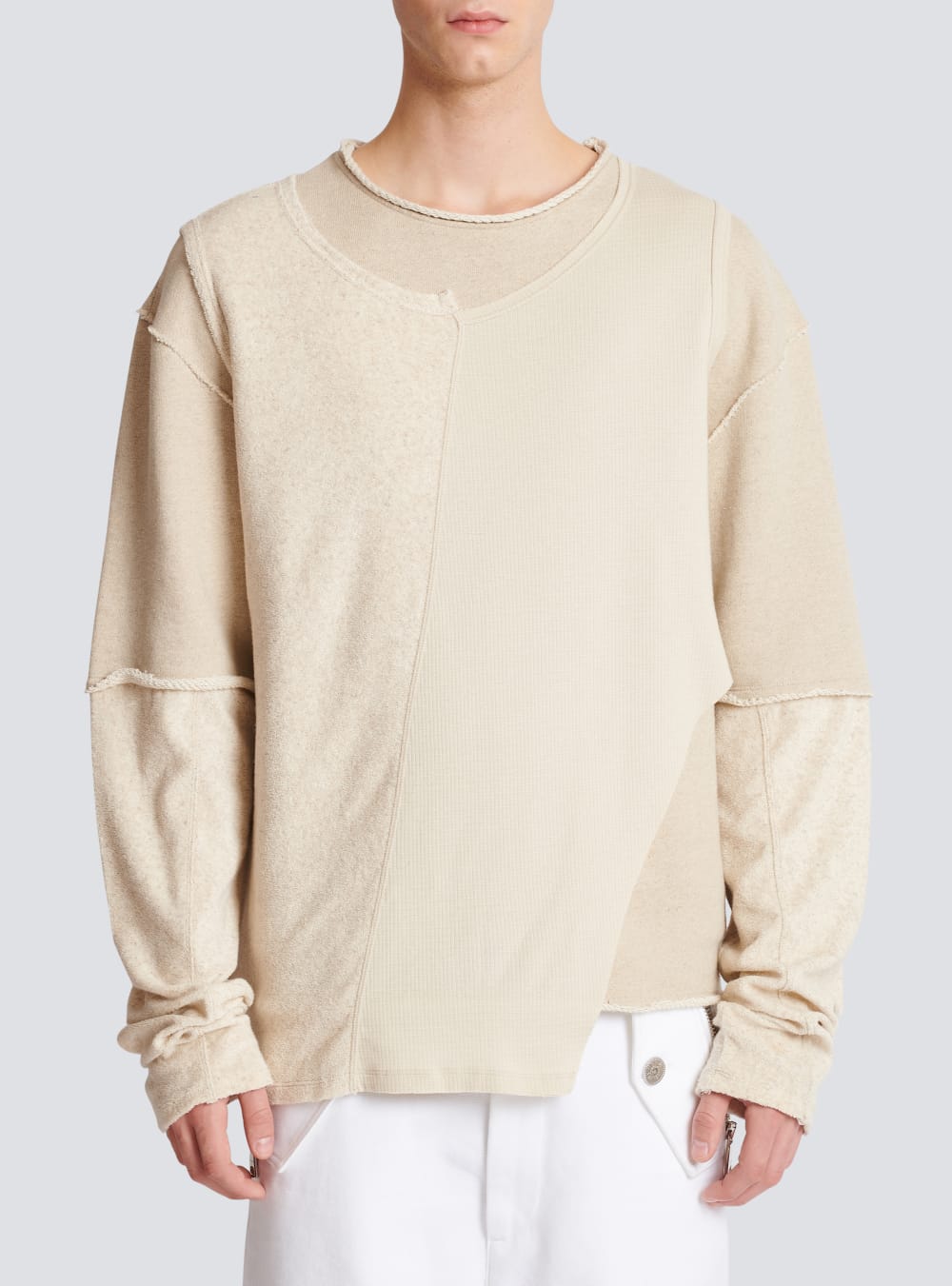 Men's Balmain Long-sleeved Multi-material T Shirts Beige | USA GpmRBA42