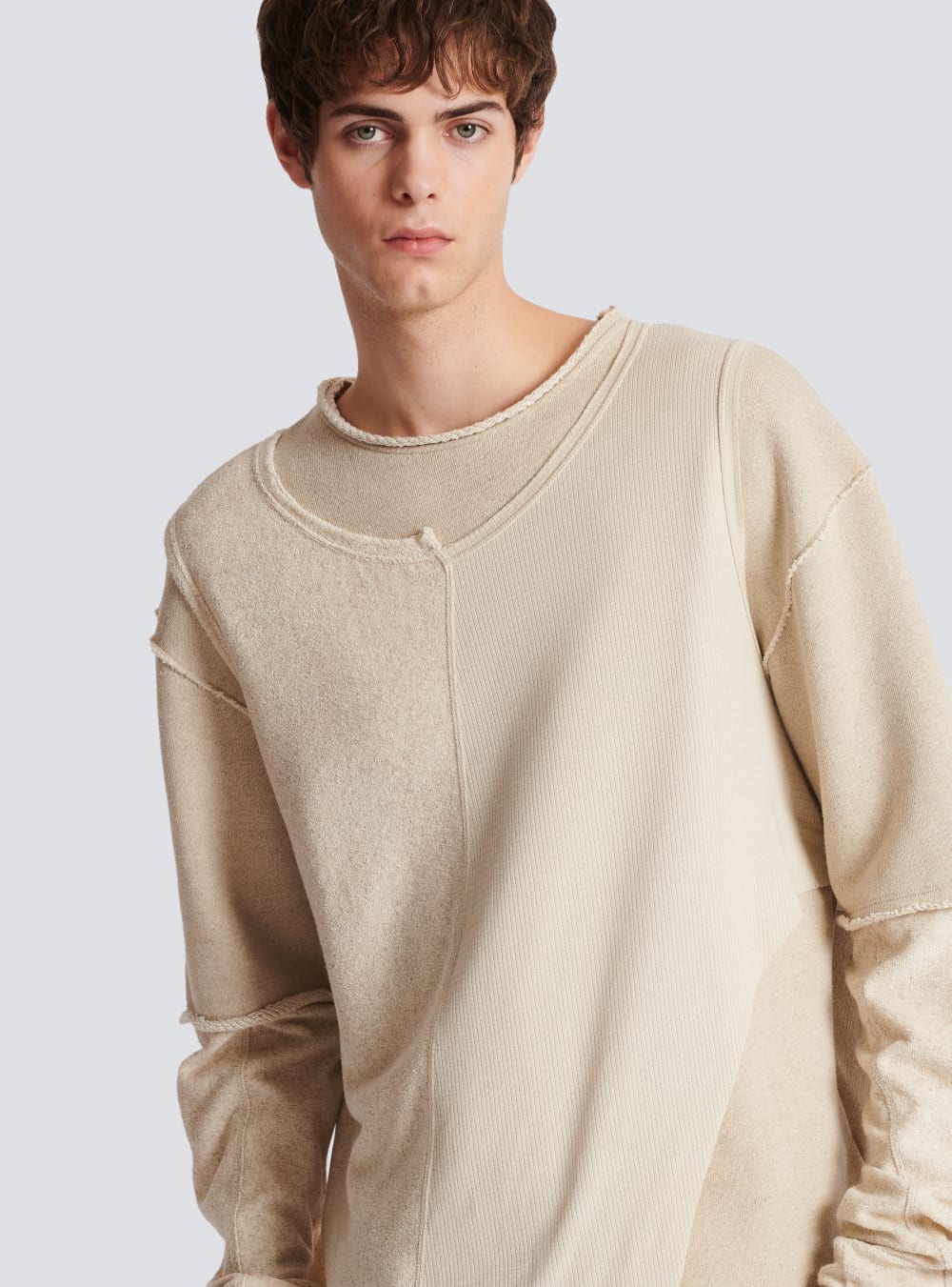 Men's Balmain Long-sleeved Multi-material T Shirts Beige | USA GpmRBA42