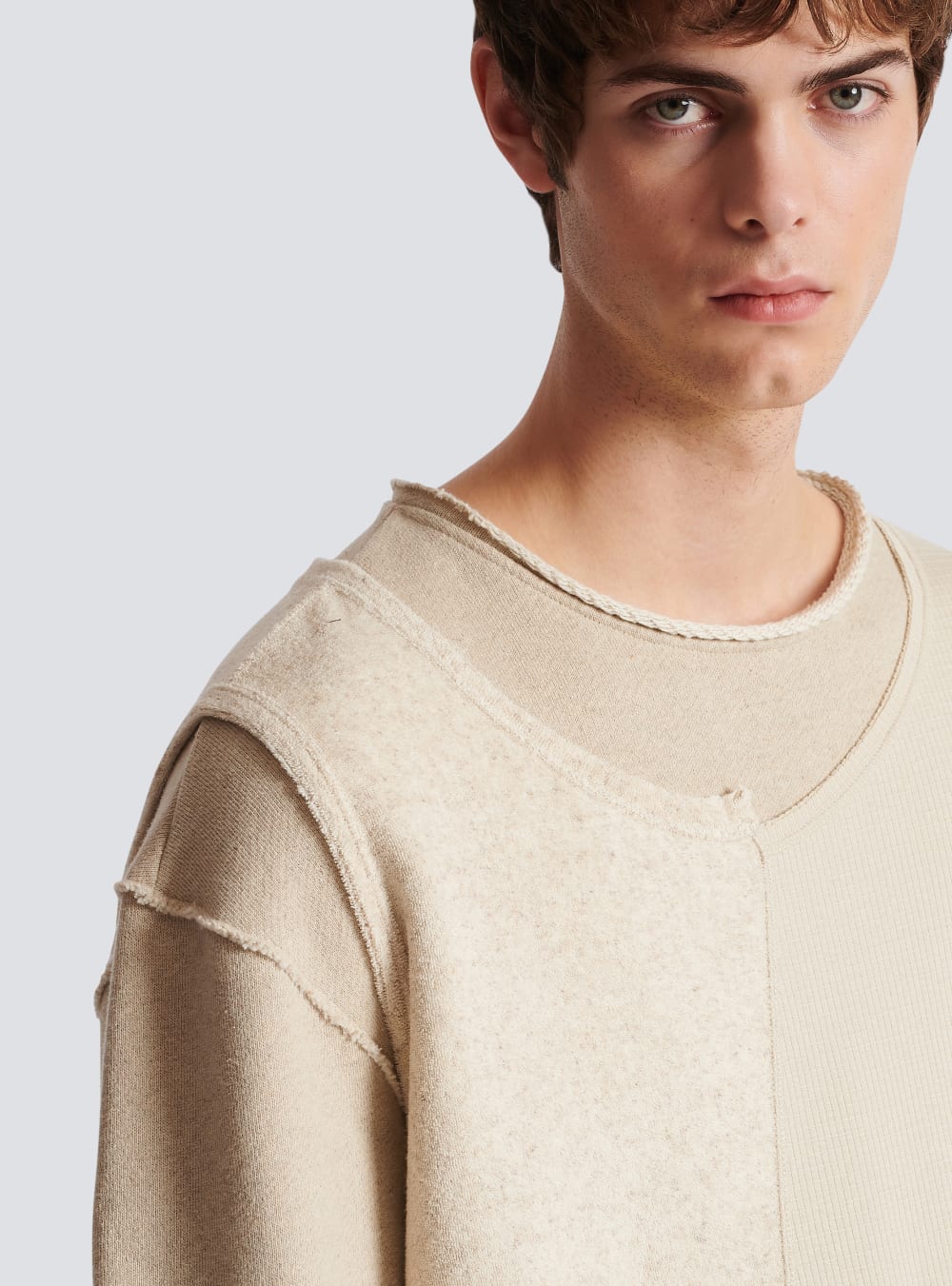 Men's Balmain Long-sleeved Multi-material T Shirts Beige | USA GpmRBA42