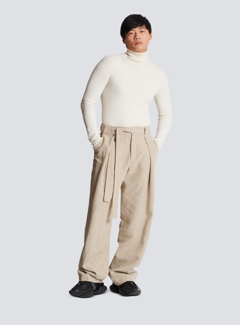 Men's Balmain Loose-fitting Linen Trousers Beige | USA Ysa6SHd2