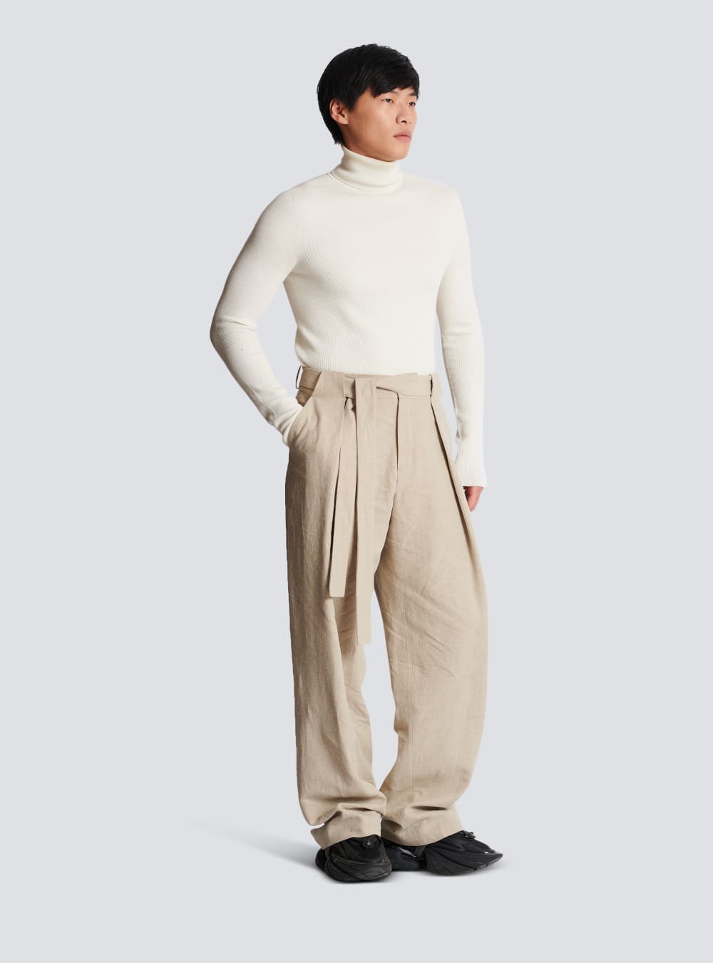 Men's Balmain Loose-fitting Linen Trousers Beige | USA Ysa6SHd2